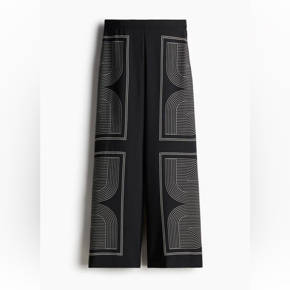 H&M Black Pattern Wide Leg Pants